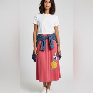 Jilly 80s/90s Pink Skirt w/ Colorful Umbrella Design